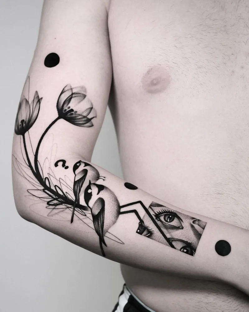 birds_flower_eyes_dot_tattoo_by_Matteo_Nangeroni