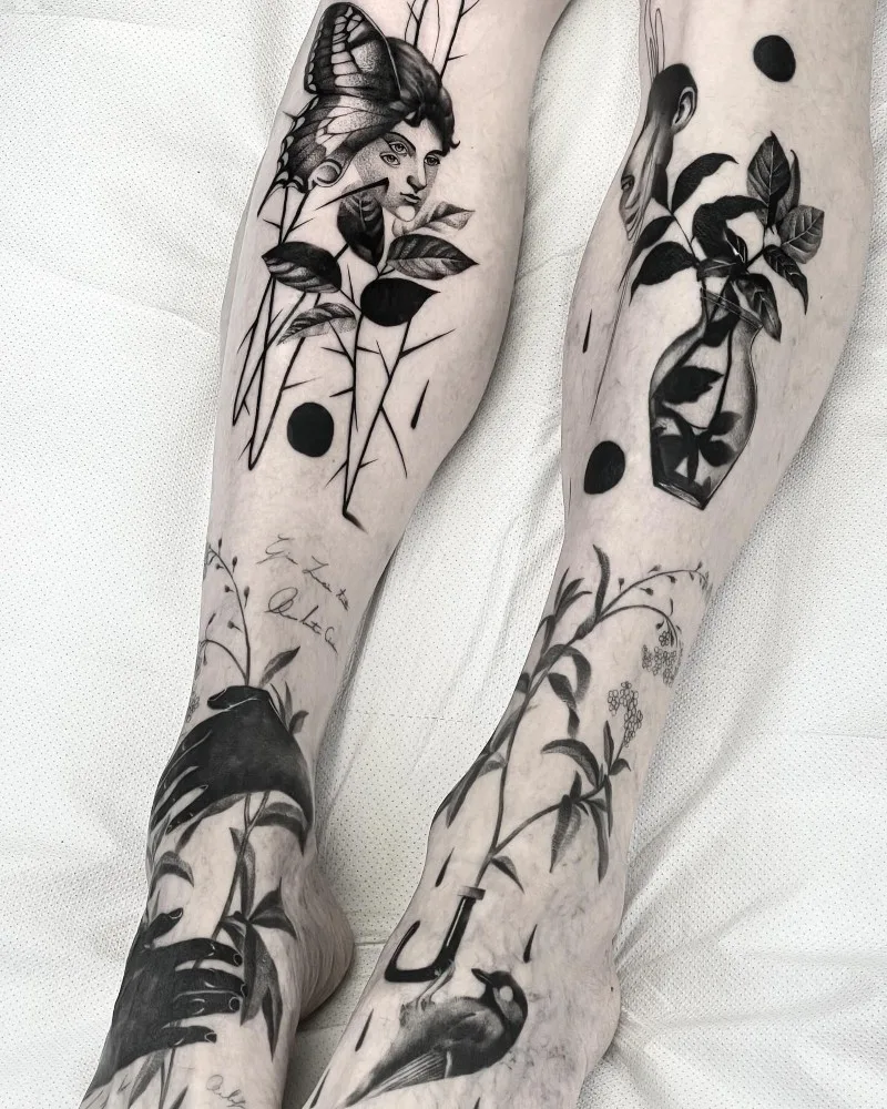 legs_vase_leafs_faces_woman_man_black_grey_by_Matteo_Nangeroni