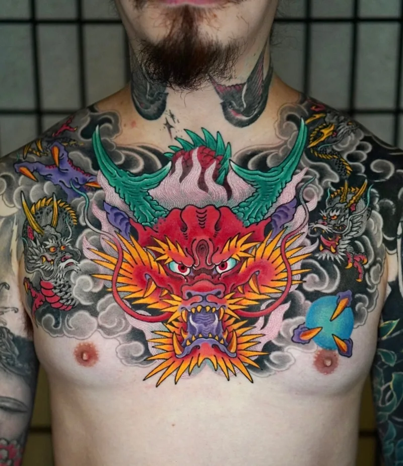 Chest piece dragon tattoo done by Uncle Baki (1)