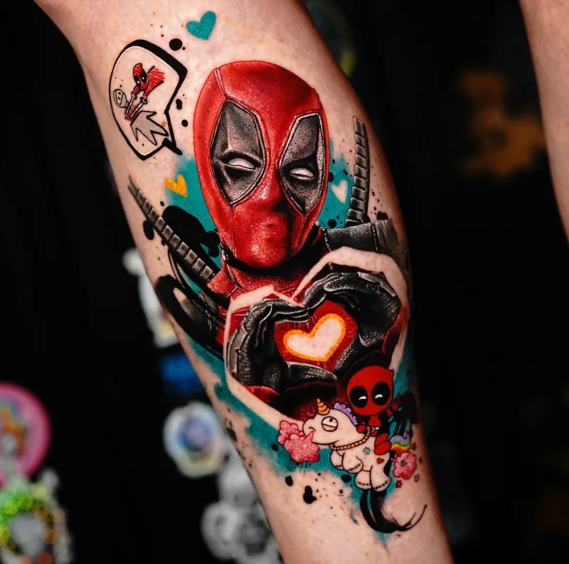 Deadpool send you love on calve done by Ina Lutaric