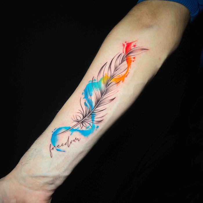 Alex Assante feather tattoo