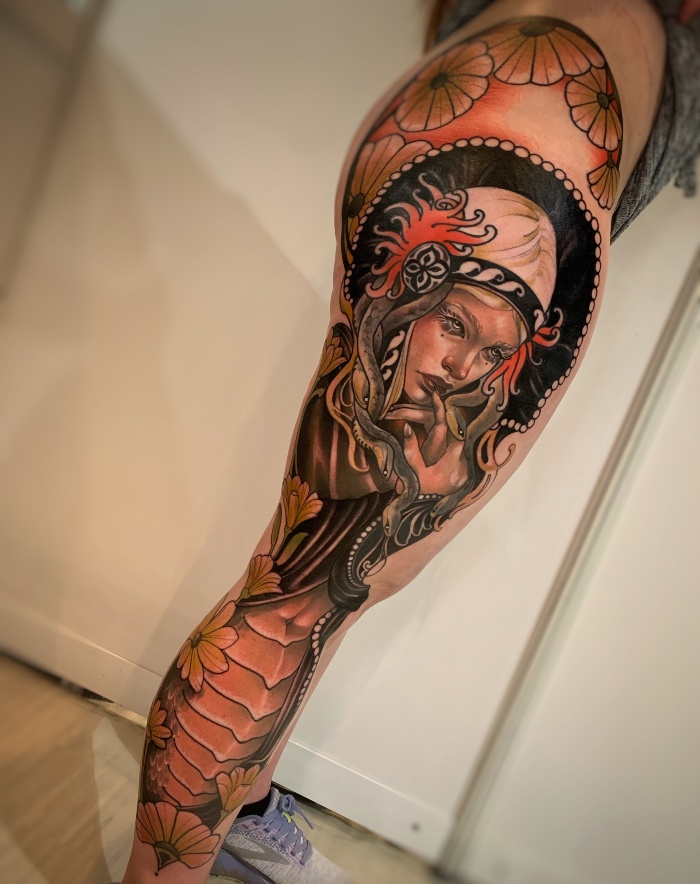 Fiori Lorett Interview Full leg tattoo